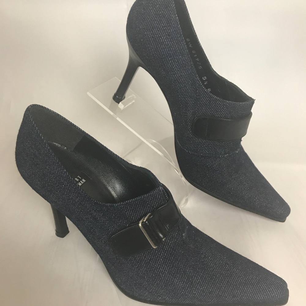 Stuart Weitzman Blue Denim Point Toe Heels 5.5